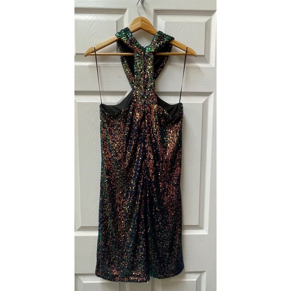 Cache Dress Women's Size Medium Multicolored Sequin Crossed Halter Dress - Picture 3 of 16